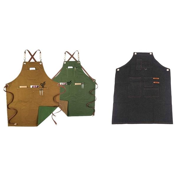 

aprons 2 pcs adjustable bib apron work apron, black & green-coffee color