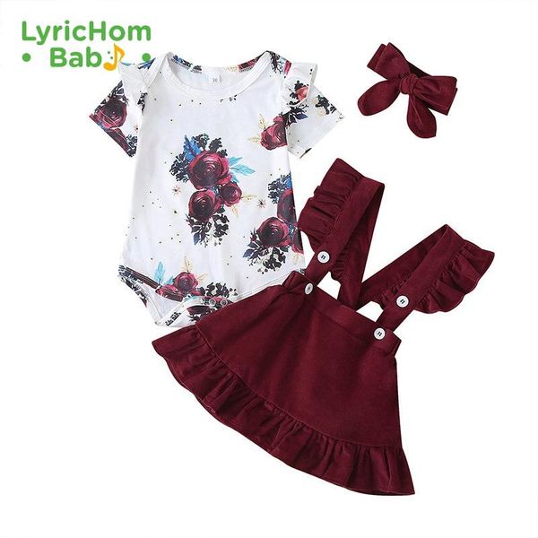 

clothing sets lyrichom baby 3pcs girl clothes set short sleeve o-neck romper + print dress +solid bow headband kiz bebek giyim, White