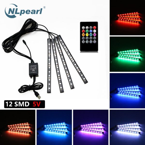 

nlpearl decorative led car foot light ambient lamp with usb wireless remote music control rgb interior atmosphere lamp