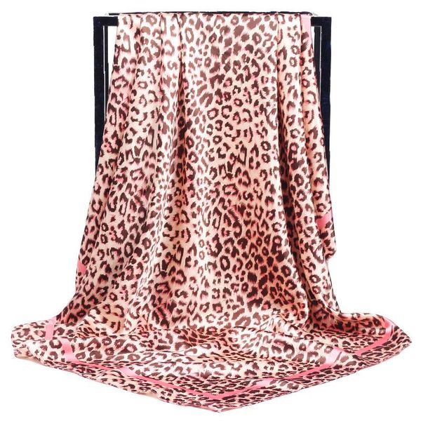 

scarves silk square scarf women foulard 90cm leopard print headscarf soft neckerchief lady shawl wrap muffler bandanna female hijabs, Blue;gray