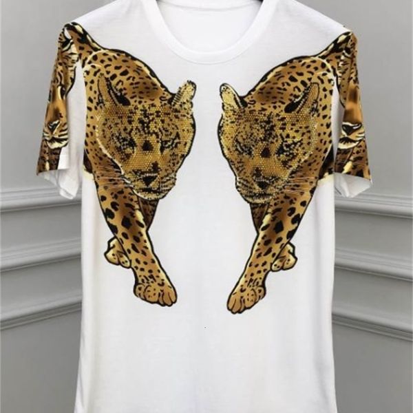 

t shirts 20ss fashion leopard print diamond gothic cotton tee for men, White;black