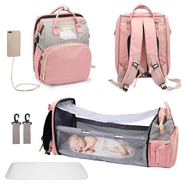 

diaper bags 2021 fashion portable folding crib bag multi-function large capacity baby backpack