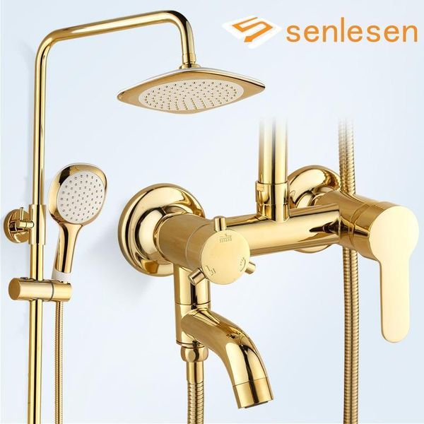 

bathroom shower sets senlesen golden faucet set luxury nordic style wall mounted bath and cold water mixer tap1