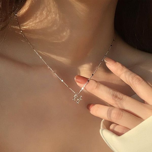 

pendant necklaces korean version of the cube geometric clavicle chain high-end sense net red necklace ins hip hop creative cold wind, Silver