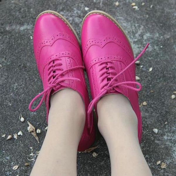 

dress shoes british wind handmade genuine leather lace-up oxford bullock carved thick heel female pumps wing tip, Black