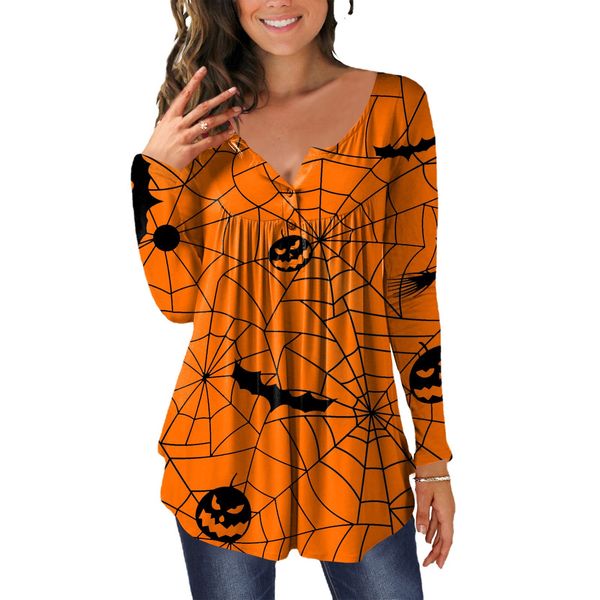 

Halloween 5 Women's Pumpkin Print Long Sleeve Shirt, White