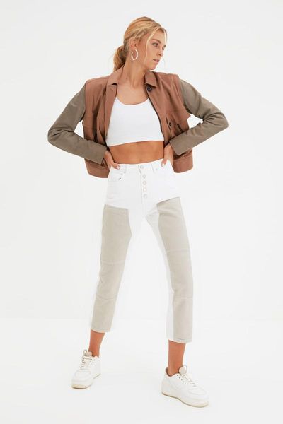 

women's jeans trendyol with color block high bel straight twoaw22je0564, Blue