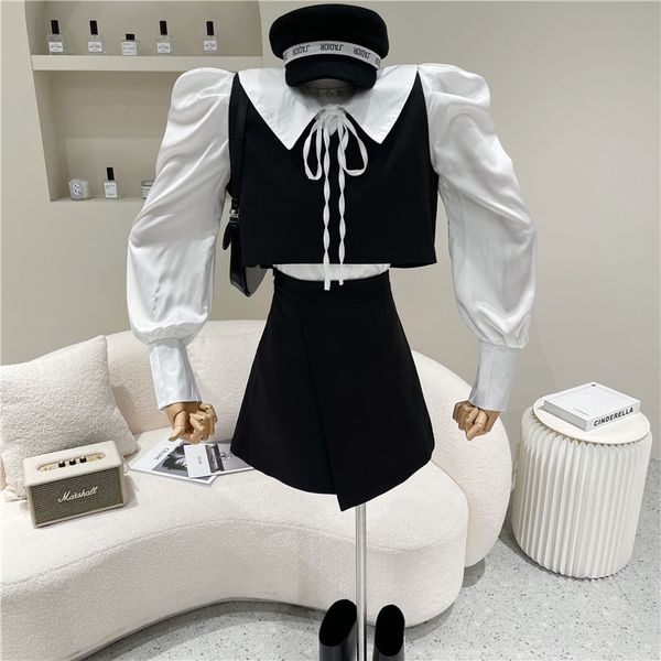 

nicho female design spring summer shirt vest skirt temperament three pieces together, Black
