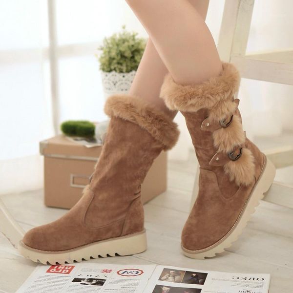 

boots women mid-calf mid heels wedges shoes woman booties winter snow warm flat shoe chaussures femme zapatos mujer sapato nh1971, Black