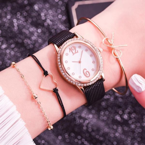 

wristwatches women diamond watch starry luxury bracelet set watches ladies casual leather band quartz wristwatch female clock zegarek damski, Slivery;brown