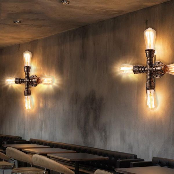 

wall lamp loft industrial retro nostalgic water pipe restaurant aisle cafe wrought iron decorative