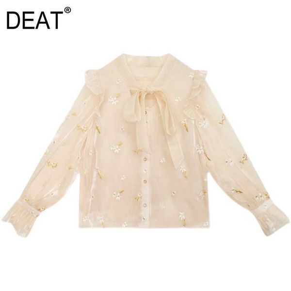

[deat] spring summer fashion single-breasted printing embroidery long sleeve loose women shirt 13d179 210527, White