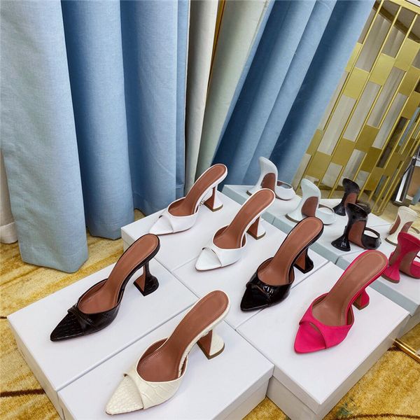 

summer high heel slippers women external wear patent leather pointed toe, Black