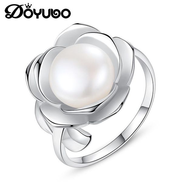 

wedding rings doyubo antique lady sterling silver flower shape freshwater pearl ring adjustable size women jewelry vb325, Slivery;golden