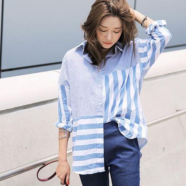 

chemisier femme women fashion 2021 autumn cotton linen plaid shirt long sleeve turn-down collar blouse korean clothes women's blouses, White