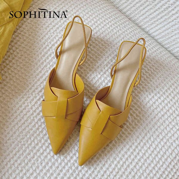 

sophitina women's sandals pointed toe breathable weave style solid slip on low heel ladies outdoor summer dress shoes po652 210513, Black