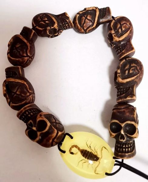 

10 pcs biker design skull totem real scorpion king rock bracelet, Black