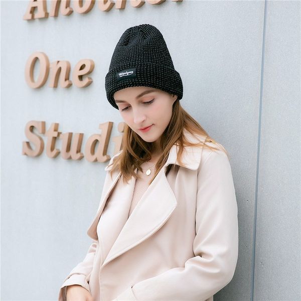 

reflective beanie women autumn winter warm knit hat