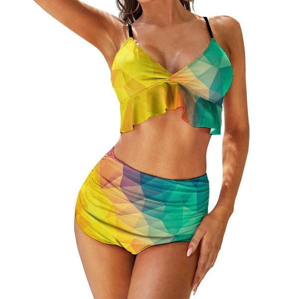 

one-piece suits rainbow bikini swimsuit v neck teenager swimwear wholesale simple bath 2 piece bathing suit