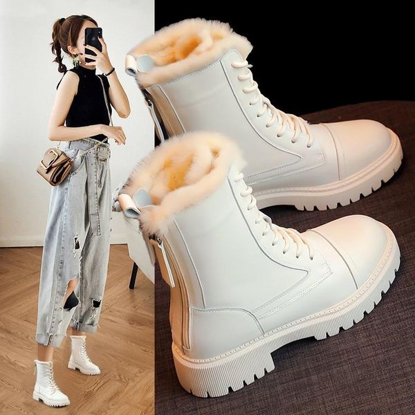 

boots women's shoes the autumn and winter all-match plus velvet thick cotton, Black