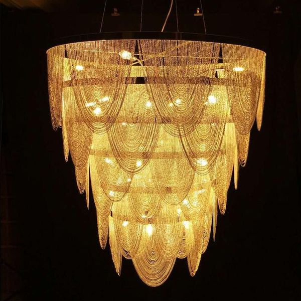 

chandeliers custom luxury chain chandelier el lobby light villa decoration headlights gold fringe art round dia110cm