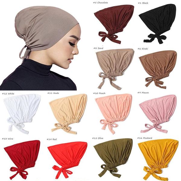 

beanie/skull caps arab muslim turban modal elastic bottom cap tie rope hijab pure color adjustable head wrap for women cancer chemo, Blue;gray