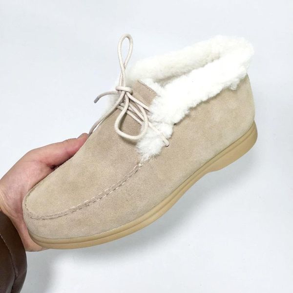 

boots autumn winter shoes women snow natural fur genuine leather ankle comfortable flat wool warm, Black