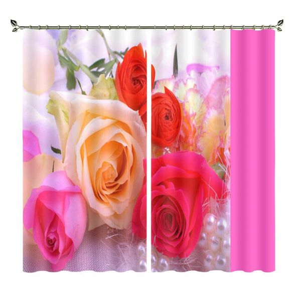 

curtain & drapes customized high-quality black silk curtains with personalized theme pictures of roses pearls and carnations for living room