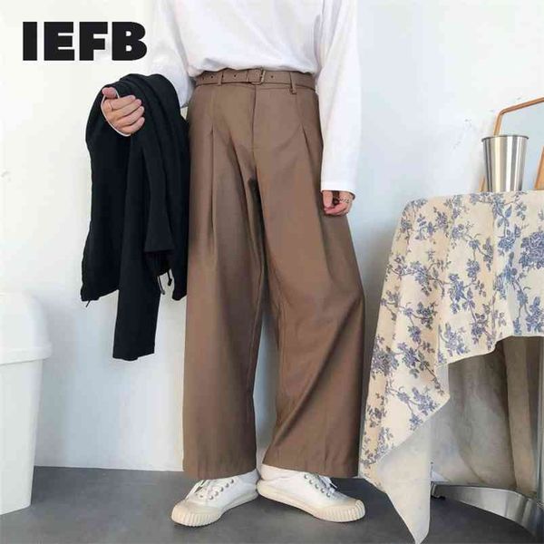 

iefb /men's wear vintage casual wide leg pants with belt for male spring loose all-match 9y962 210715, Black