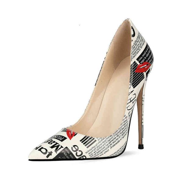 

dress shoes ladies party letters graffiti high heels european american shallow pointed toe stilettos banquet large size 34-45 se63, Black