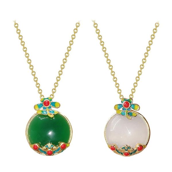 

pendant necklaces gold inlaid jade craftsmanship natural chalcedony necklace accessories white female, Silver