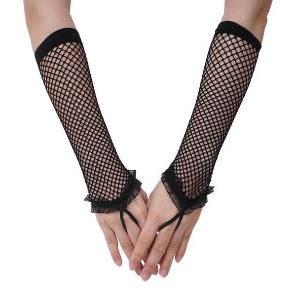 

children's mittens 1pair women gloves hollow punk gothic lace hook finger long ladies disco dance fingerless mesh fishnet, White