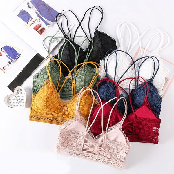 

bras fashion casual v neck lace vest push up floral backless padded bra seamless bralette women intimates lingerie brassiere, Red;black