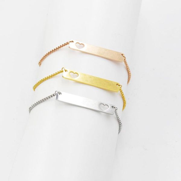 

charm bracelets fnixtar stainless steel 1.5*6*35mm hollow heart rectangle strip bar bracelet box chain slider adjustable 50piece/lot, Golden;silver