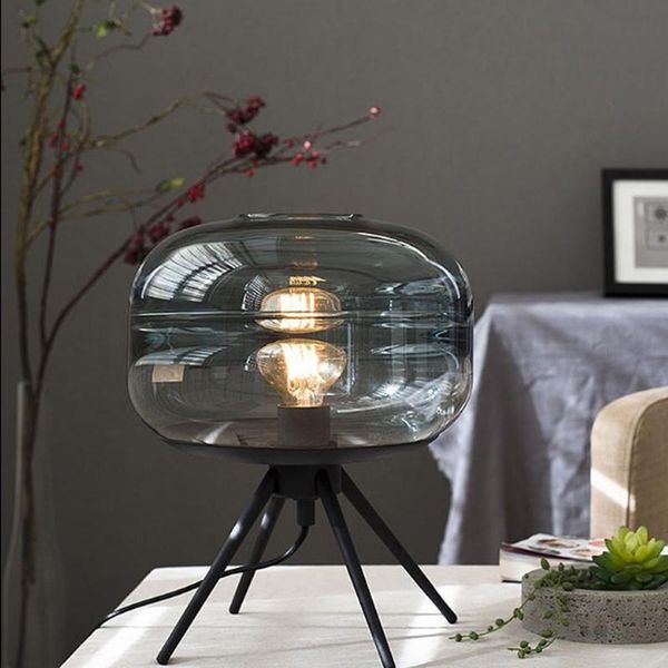 

table lamps modern blue glass lamp creative hardware e27 lighting bedroom living room study decor led warm white desk fixture