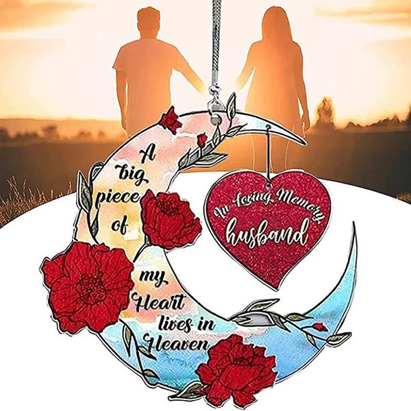 

decorative objects & figurines memorial husband hanging ornament painted acrylic heart moon rose pendant for bedroom car office decoration j