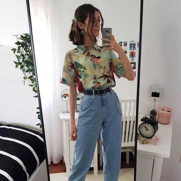 

vintage aesthetic cupid angel print women' blouse shirt cardigan short sleeve summer graphic blouse women clothes 210527, White
