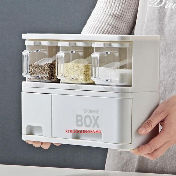 

storage bottles & jars plastic seasoning box set kitchen organizer rangement cuisine stackable condiment container with drawer