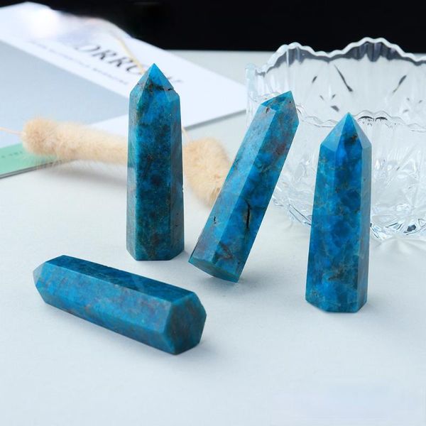 

decorative objects & figurines natural blue apatite point crystal stone wand healing hexagonal energy gemstone obelisk treatment home decor