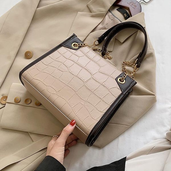 

stone pattern contrast color pu leather shoulder bag for women 2021 chain designer handbags women's trend hand bags