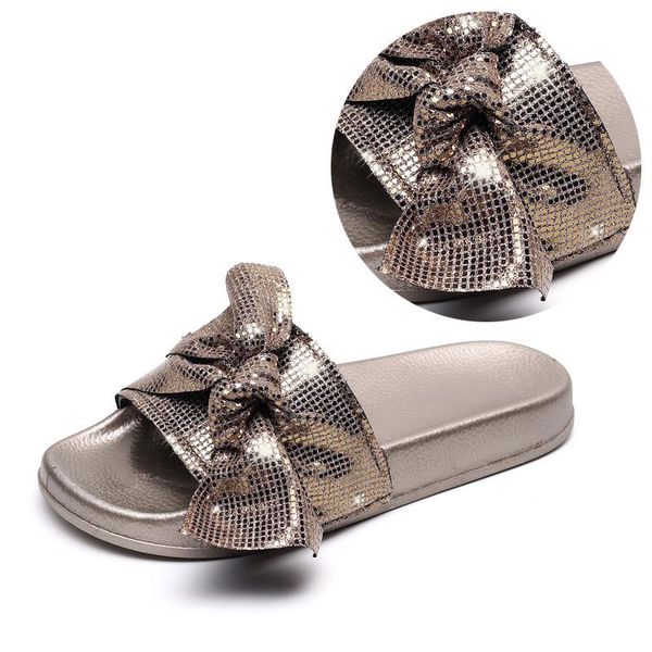 

slippers women's bow sequins fashion outer wear sandals and flip flops, Black