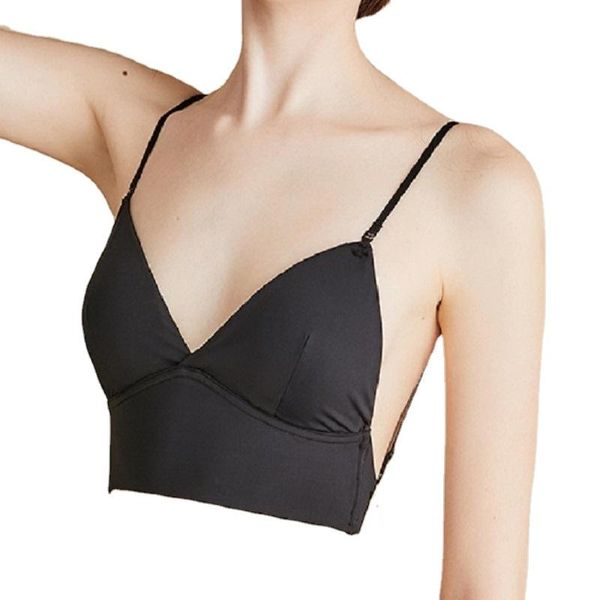 

bras summer triangle cup seamless bra without steel ring underwear female u type beautiful back beach skirt dress glossy halter neck, Red;black