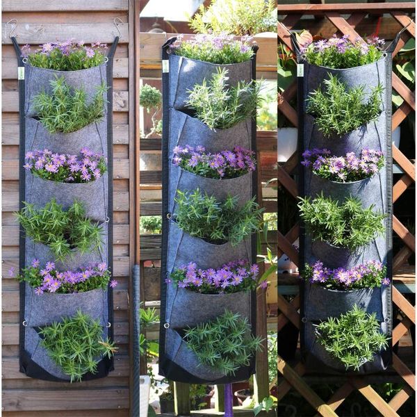 

planters & pots multi-pocket hanging type planting bag felt vegetable fruits plant growing pouch for home balcony grow bags