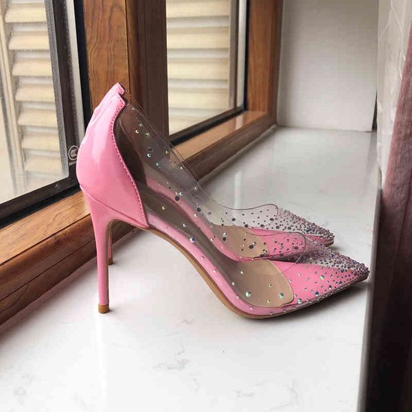 

dress shoes tikicup patchwork jelly transparent women pointy toe high heels summer spring ladies dressing party with tiny rub, Black