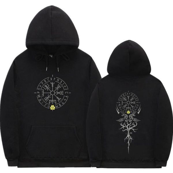 

men's hoodies & sweatshirts vegvisir futhark runes navigator hoodie fleece cotton clothes coat double-sided print men women o, Black