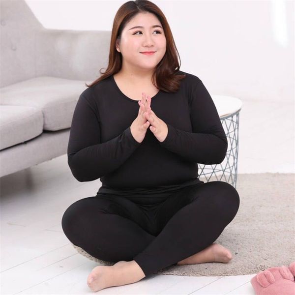 

thermal underwear suit women plus size clothing autumn women long johns solid warm winter girls underwear 3xl 4xl 5xl 90kg wear 211105, Black;pink