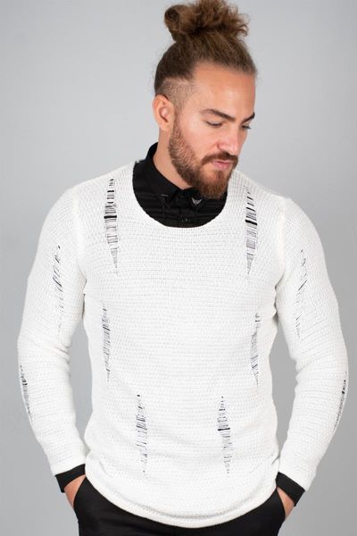 

men's vests deepsea ripped detailed bike collar knitted sweater 2002305, Black;white