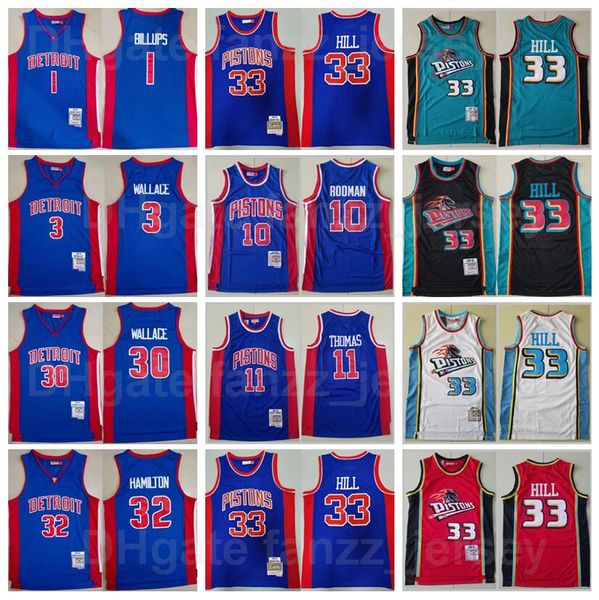 

vintage mitchell and ness basketball richard hamilton jersey 32 chauncey billups 1 ben wallace 3 isiah thomas 11 dennis rodman 10 grant hill, Black;red