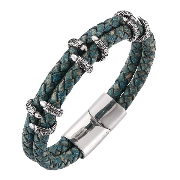 

charm bracelets vintage jewelry men leather bracelet stainless steel bangles with magnetic clasp wristband bb0249gr, Golden;silver
