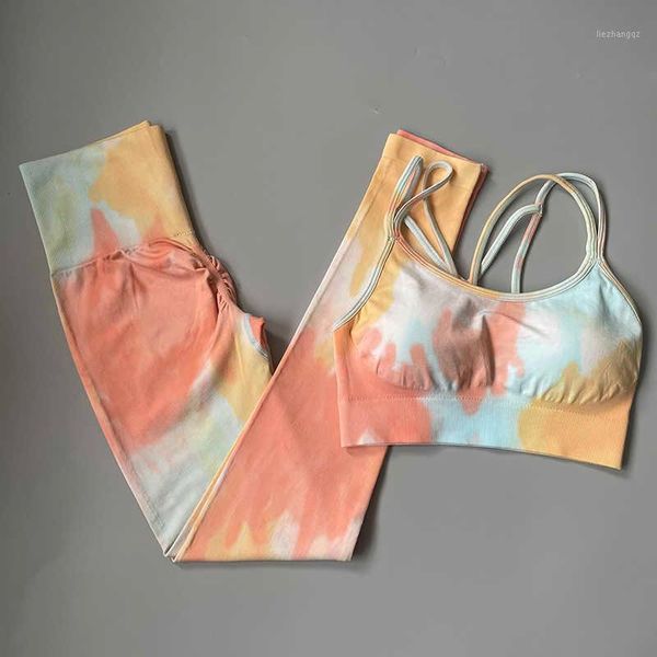 

yoga outfit dyeing seamless set women gym fitness clothing sportswear sports bra high waist leggings suits